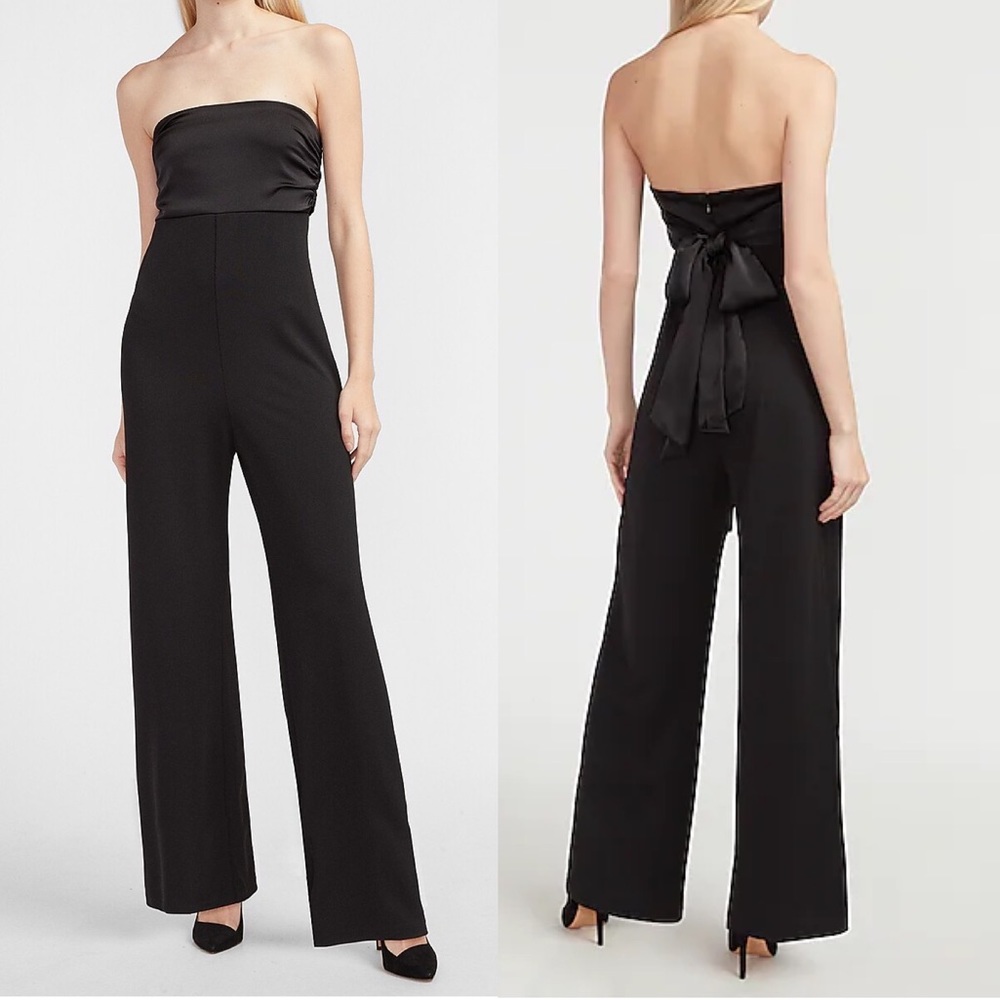 NWT EXPRESS Satin Pieced Strapless Jumpsuit BLACK XS
